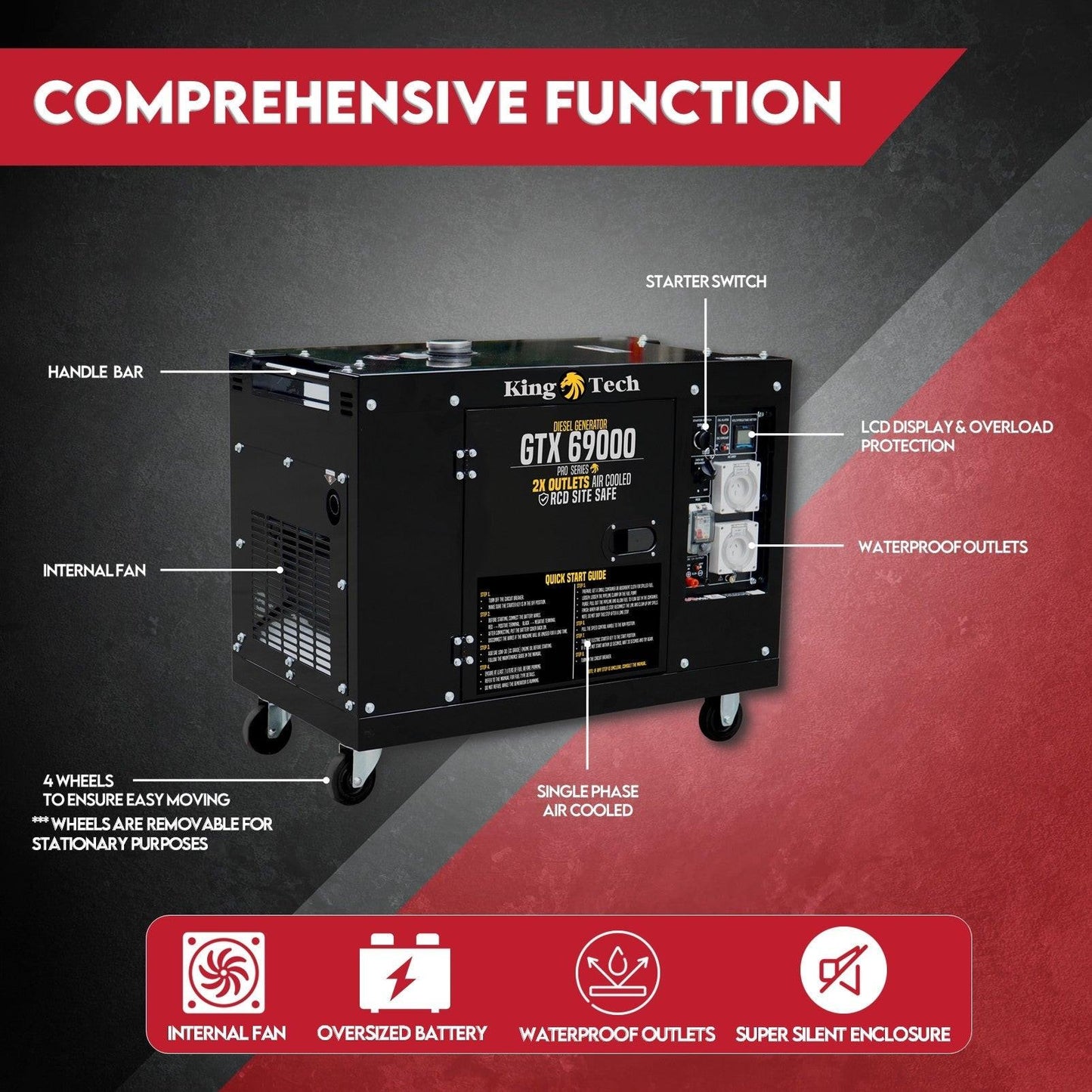 8.4kW Max 6kW Rated Diesel Generator New Single Phase Commercial.