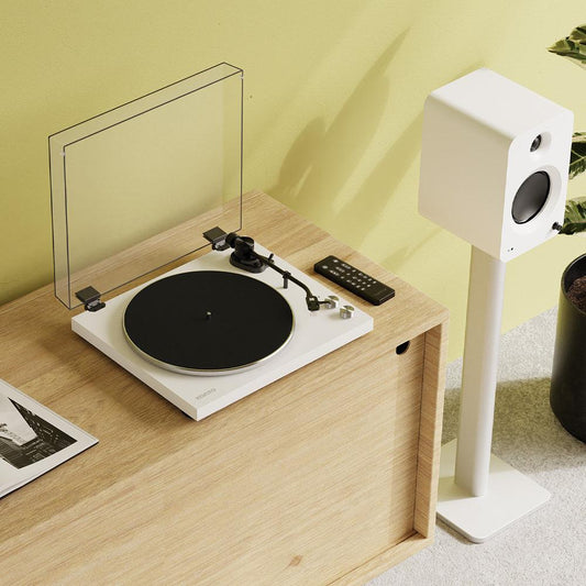 Kanto OBI3 Turntable with Bluetooth 5.3, Preamp, and Pitch Control - Matte White.