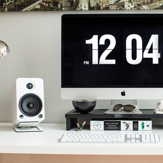 Kanto S4W Angled Desktop Speaker Stands for Midsize Speakers - Pair, White.