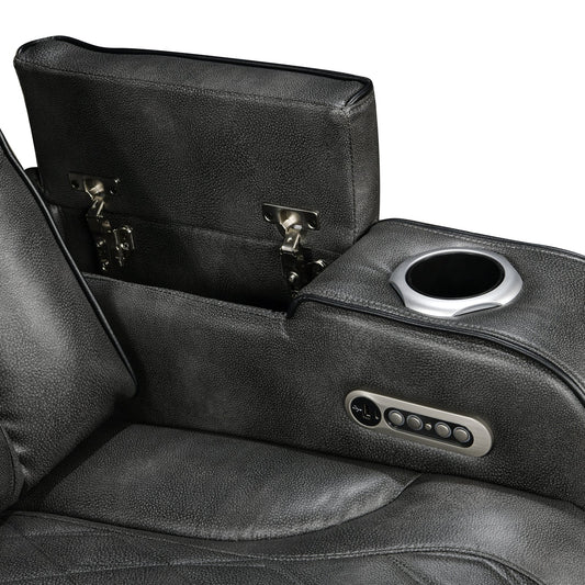 3 Seater Electric Air Leather Dark Grey Recliner