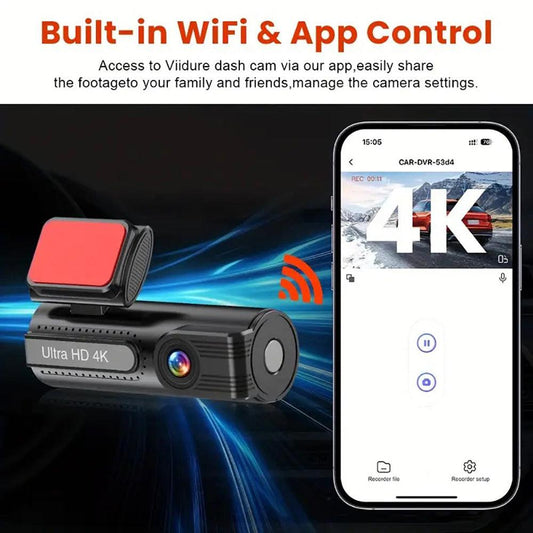 4K WiFi Car Dash Cam Dual Lens Wide Angle IPS Screen Night Vision Recording with 32GB Card.