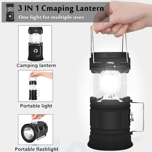 LED Camping Lamp Solar Powered Rechargeable USB Torch Waterproof Emergency Light Lantern.