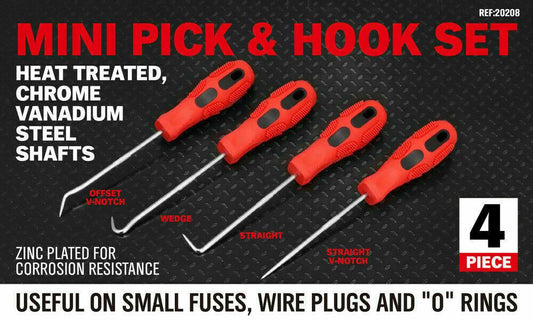 4Pc Pick Hook Set O Ring Oil Seal Remover Non-Slip Rubber Handle Red Local Stock.