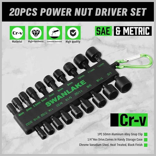 SWANLAKE GARDEN TOOLS (letter with no tracking)SWANLAKE 20PCS Power Nut Driver Set for Impact Drill, 1/4â Hex Head Drill Bit SAE and Metric.