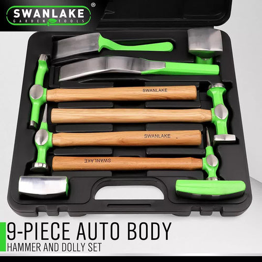 9-Piece Garden Tools Auto Body Hammer Dolly Set Car Body Dent Repair Tool Case.