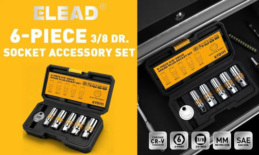 6Pcs 3/8" Drive Spark Plug Socket Set Spark Plug Gapper SAE & Metric CR-V Socket.