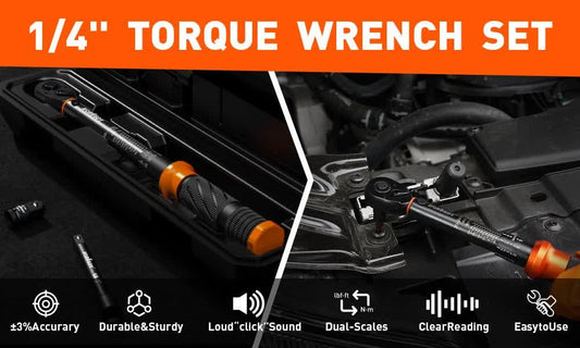 3Pc 1/4" Drive Click Torque Wrench Ratchet Socket Adaptor Extension WorkShop.