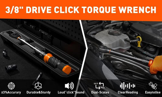 4Pc 3/8" Drive Click Torque Wrench Ratchet Socket Adaptor Extension WorkShop.