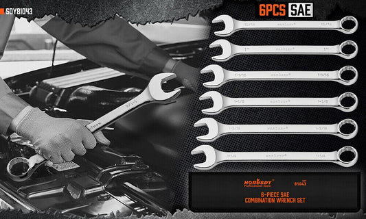 6Pc Extra Big Imperial Combination Spanner Ring Open Ended Combo Wrench Work.