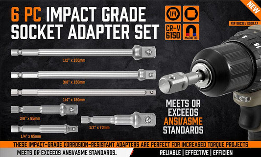 6Pc Drill Socket Adapter Set Long Short Combination Extension Impact Nut Driver.
