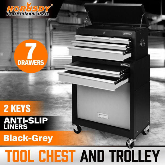 HORUSDY 7 Drawer Tool Box Trolley Cabinet Storage Cart Garage Toolbox Organiser.