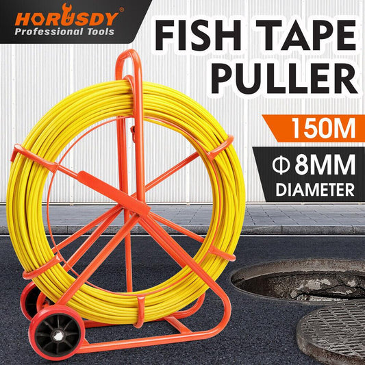 150MÃ8MM Fish Tape Puller Fiberglass Wire Cable Running Duct Rodder Heavy Duty.