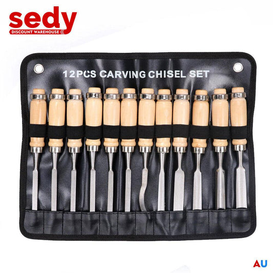 12Pc Wood Carving Chisel Set Knife High Carbon Steel Woodworking Rolling Pouch.