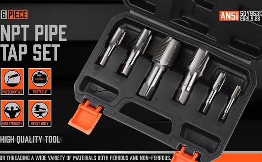 HORUSDY 6Pc NPT Pipe Tap Set Thread Tap Screw Tool 1/8" 1/4" 3/8" 1/2" 3/4" 1".