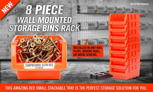 NEW 8 PC Wall Mounted Storage Bins Rack Set Nuts Bolts Organizer Parts 97903.