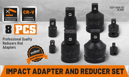 8Pc Impact Socket Reducer Set Heavy Duty Adaptor For Ratchet Wrench With Case.