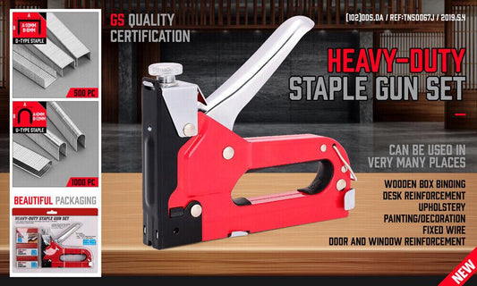Heavy Duty Staple Gun Set 2in1 Stapler 1500Pc Staples Tacker Hand Fastener Tool.
