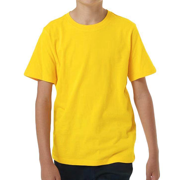 100% Cotton Kids T Shirt Childrens Boys Girls Basic Plain Short Sleeve Tee Tops, Yellow, 12.