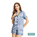 2pc satin short women pajamas set large dusty blue.