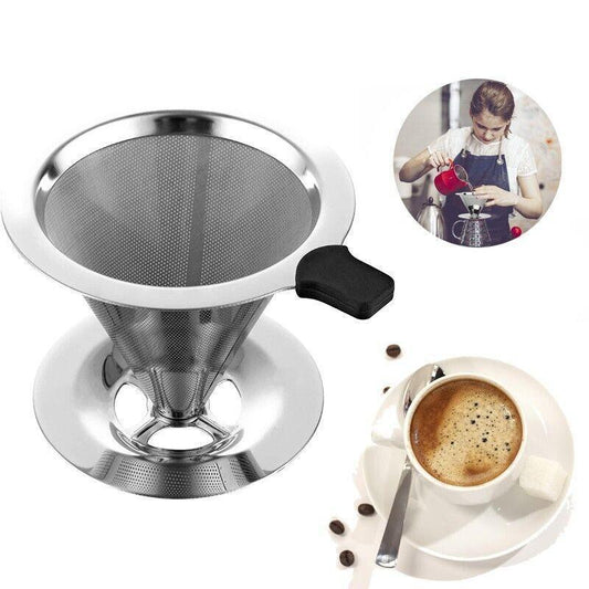 Coffee Tea Cup Drip Filter Mesh Holder Reusable Stainless Steel Pour Over Funnel.