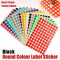 8/13/25/50mm Colour Sticker Dots Adhesive Round Labels Circular Scrapbooking Black - 8mm 260 Dots - 5 Sheets.
