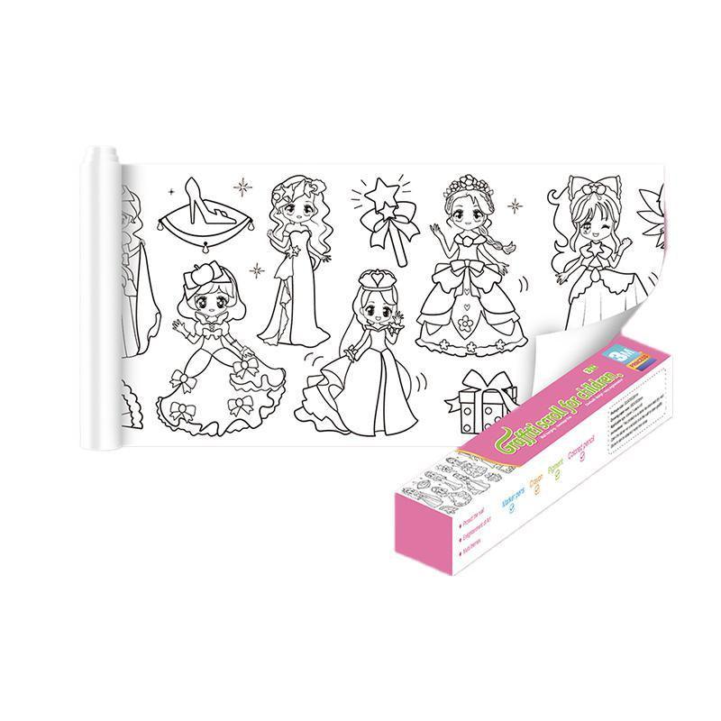 3M DIY Colouring Paper Roll with 12 Colour Pencils Cartoon Doodle Set - Daily necessities(With 12PCS Colored Pencils)