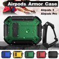 For Apple AirPods pro and pro2 Case Armor Earphone Heavy Duty Shockproof Cover - Black&Green For Airpods Pro.
