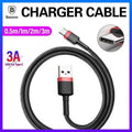 Red+Black Baseus USB to Type C Charger Cable 3A Fast Charging for Huawei - 3M 1PC.