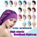 Sleeping Bonnet Hair Wrap Silk Satin Cap Women Elastic Night Soft Hat Headwear - Navy