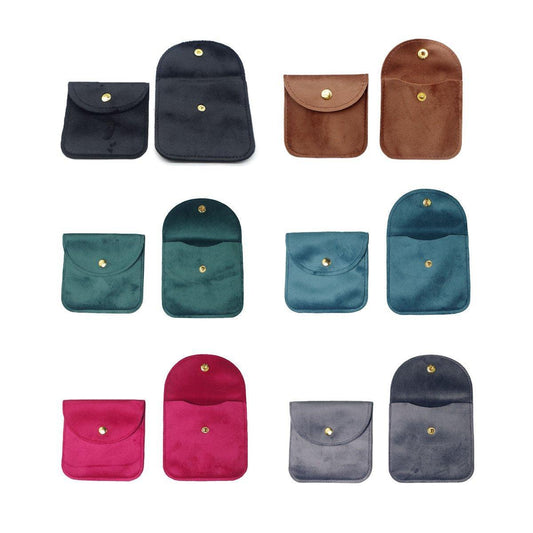 10pcs Velvet Jewelry Pouch Button Closure Thick Soft Ring Necklace Storage Bag - Grey.