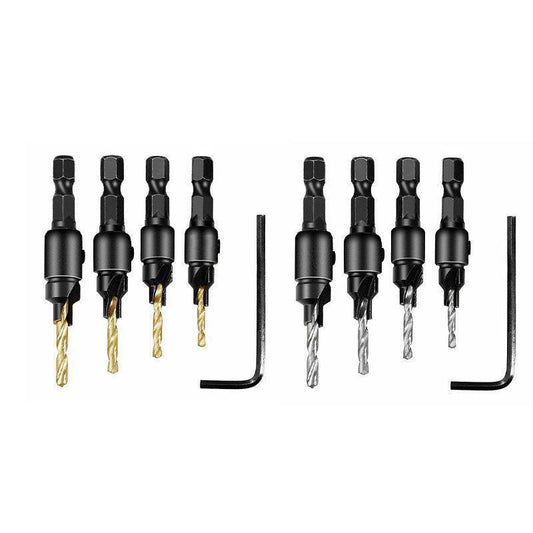 4PCS Screw Countersink Bit Set Pilot Holre Drill Metal Plastic Wood Hex Shank - Gold.