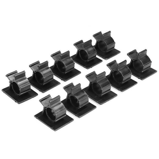 Adhesive Cord Management Cable Clips Black Wire Holder Organizer Clamp - 10PCS.