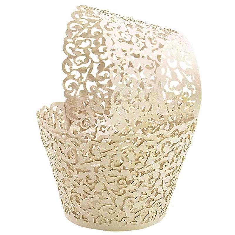 25pcs Laser Cut Cupcake Wrappers Wedding Party Baking Decorations in 8 Colours - Black