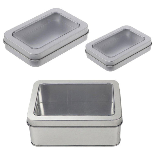 10pcs Metal Iron Box with Open Window Storage Rectangle Packaging Containers - 12.5x9x5cm.