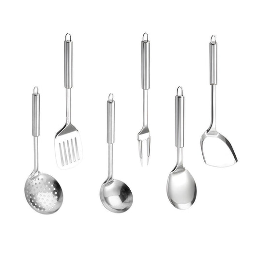 6PCS Stainless Steel Kitchen Utensil Set with Frying Spatula Colander and Spoon