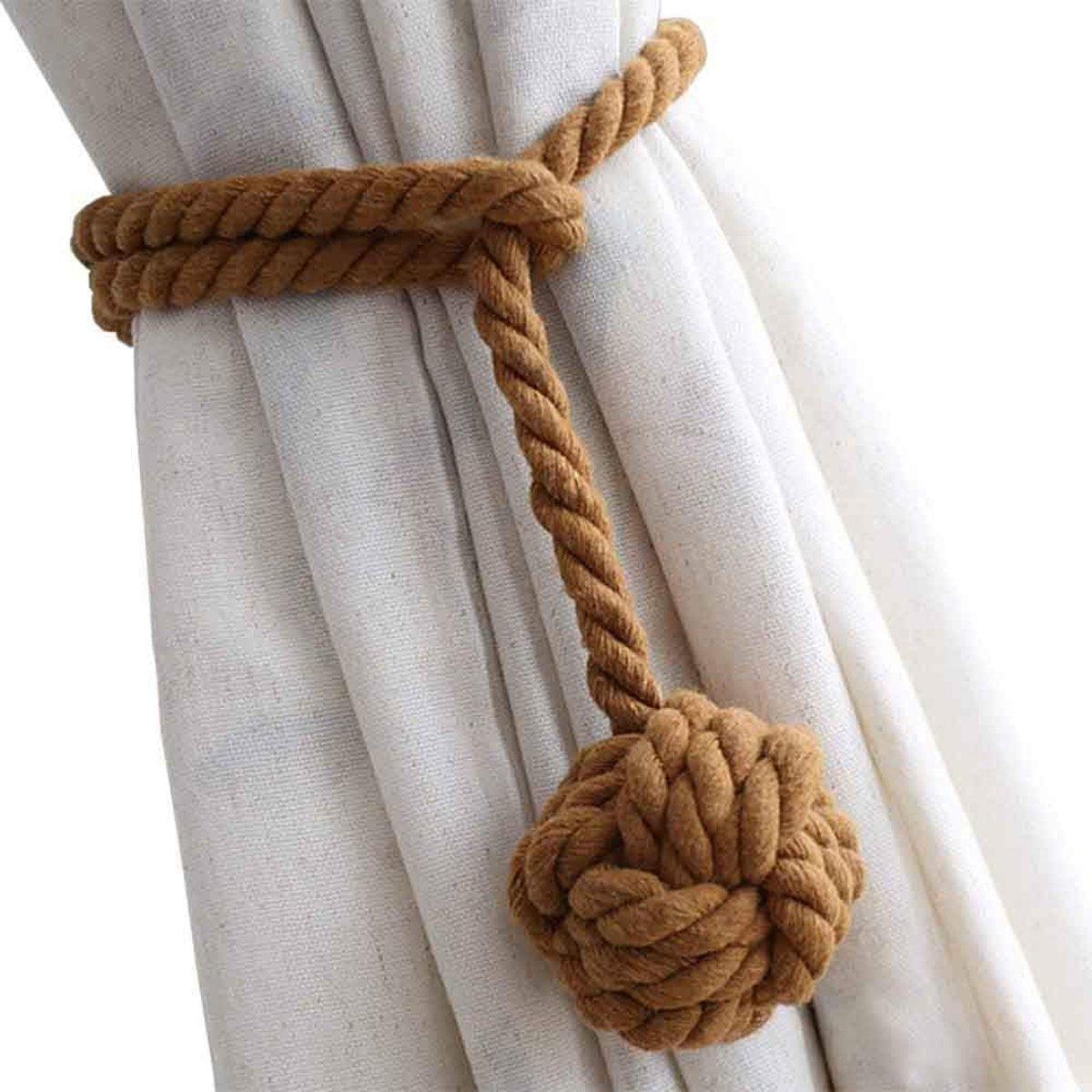 1pair Braided Cotton Curtain Tiebacks No Hole Curtain Holdbacks Hanging Balls - Navy