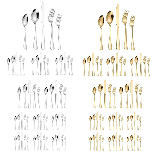 20/40pcs Stainless Steel Cutlery Set Knife Fork Spoon Western Hotel Tableware - Golden-20pcs