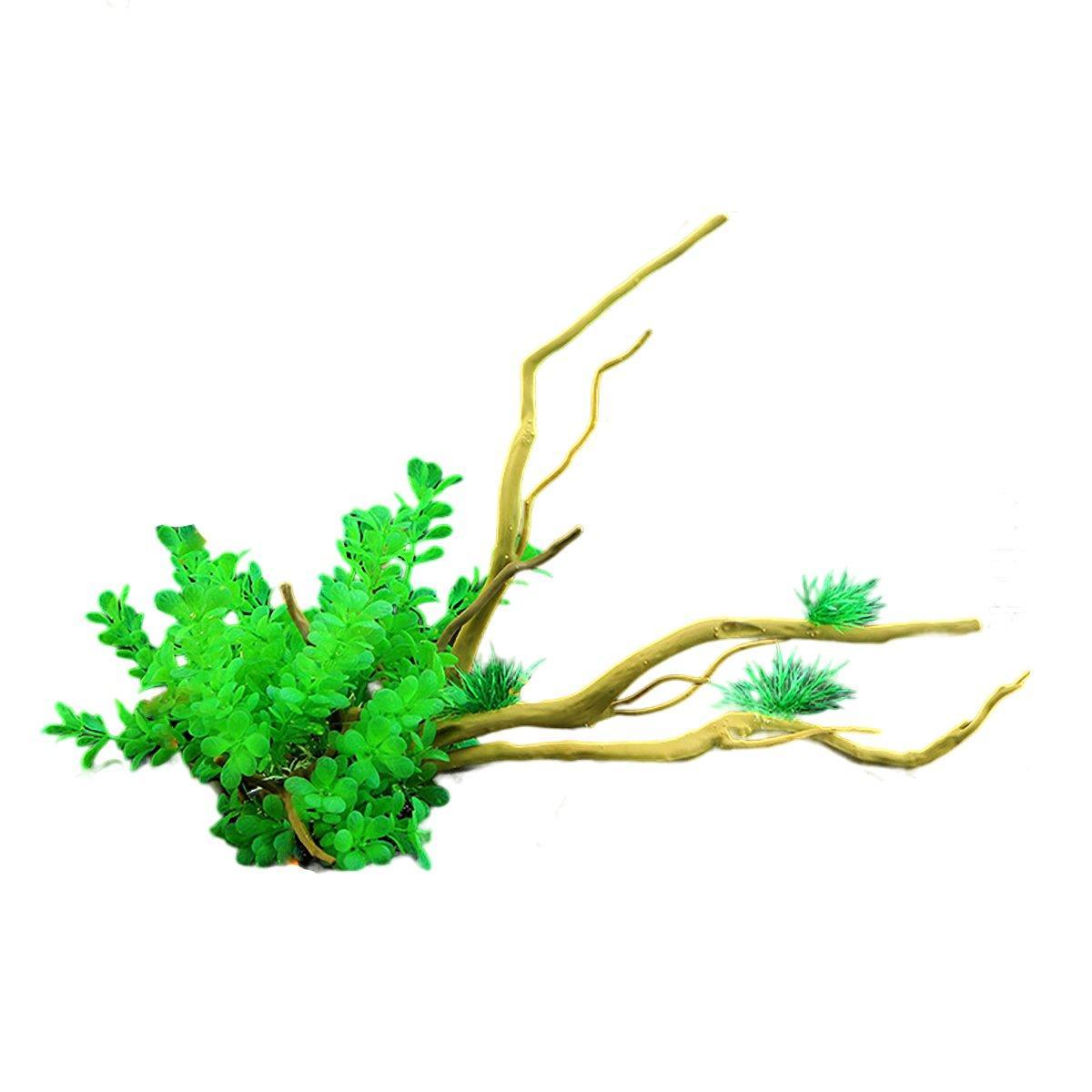 Aquarium Landscaping Decoration Artificial Wood and Plants Fish Tank Ornament - CM3302-Green