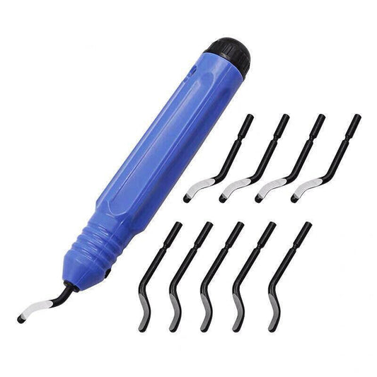 12PCS Manual Deburring Tool Set with Swivel Handle and Replacement Blades.