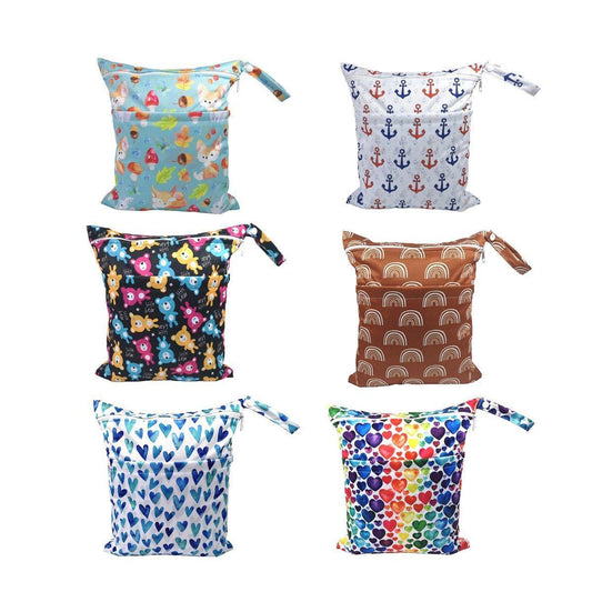 2PCS Cartoon Printed Diaper Bag Double Zipper Washable Storage Organizer - Blue Heart.