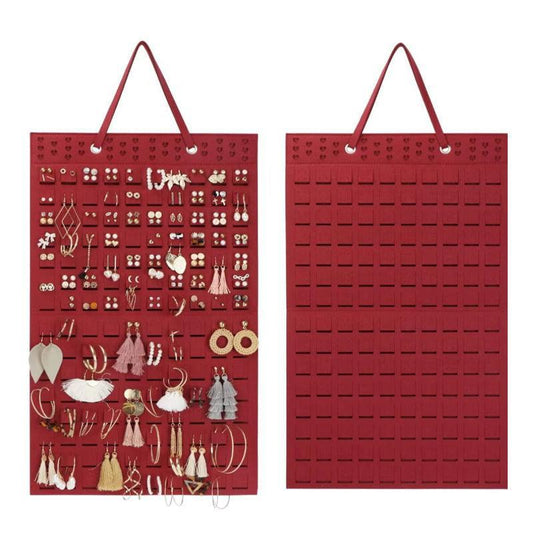 Hanging Jewelry Organizer Earring Necklace Holder Felt Display Storage Rack - White.