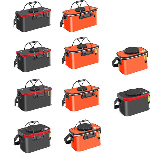 Portable Folding EVA Fishing Bucket Multi Use Live Fish Container with Strap - Black-35cm.