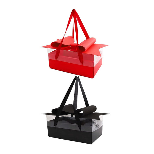 Clear Handheld Flower Gift Box Bow Fruit Flower Packaging Display Box Floral - Black.