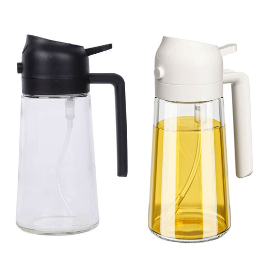 2-in-1 470ml Glass Oil Bottle Spray Pour Automatic Pressure Control Kitchen Tool - Beige