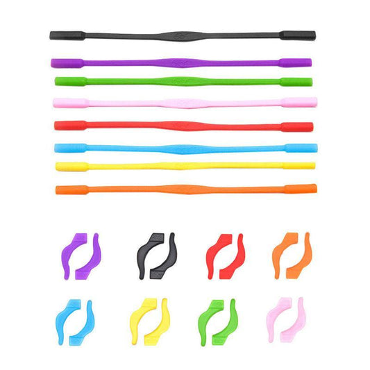 Silicone Glasses Strap and Ear Grip Set Eyeglasses Holder Cord with Hooks 20cm - Blue