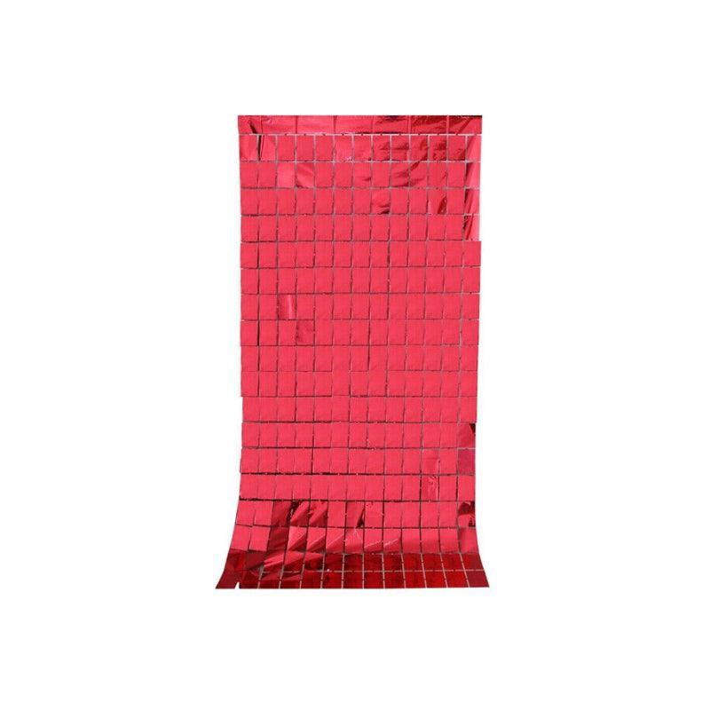 Rectangle Tinsel Curtain Shimmer Wall Backdrop 2M Length Party Decoration Sequin - Rose Red