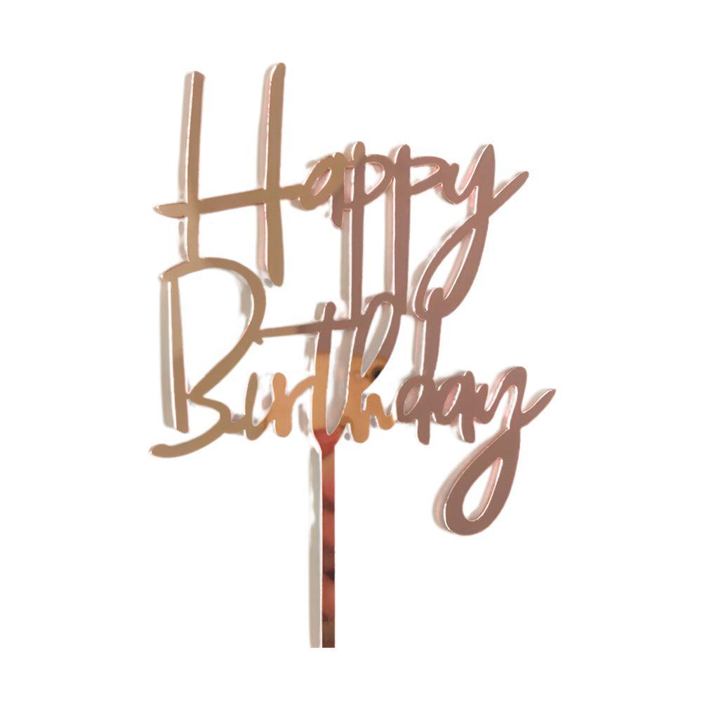 Acrylic Home Happy Birthday Decor Baking Cake Topper Card Party Decor Supply - Silver S31