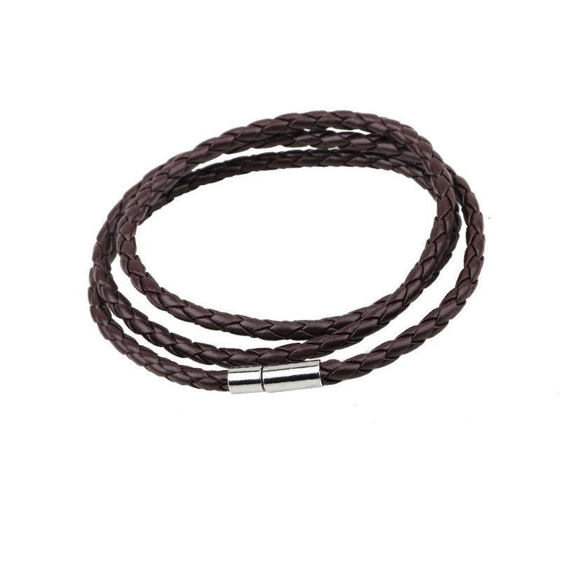 1Pc New Fashion Men Women Three Laps Pu Leather Bracelet Wristband Bangle Punk - Red