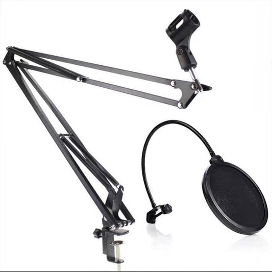 Microphone Suspension Boom Arm Desktop Stand Mic Holder Mount and Pop Filter - Mic Stand with Pop Filter.