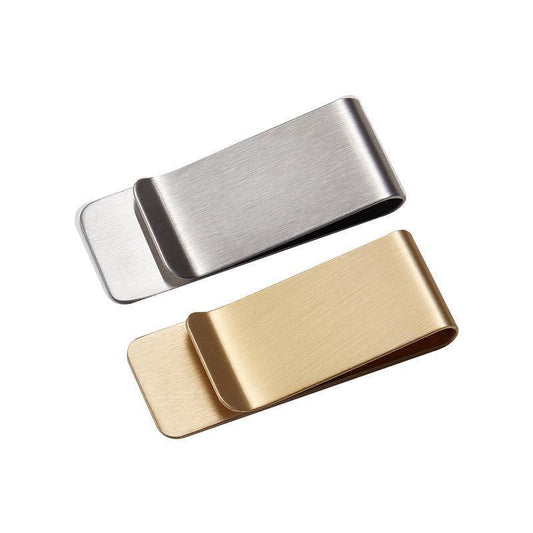 Clip Note Business Card Holder Stainless Steel Mens Wallet Metal - Gold.